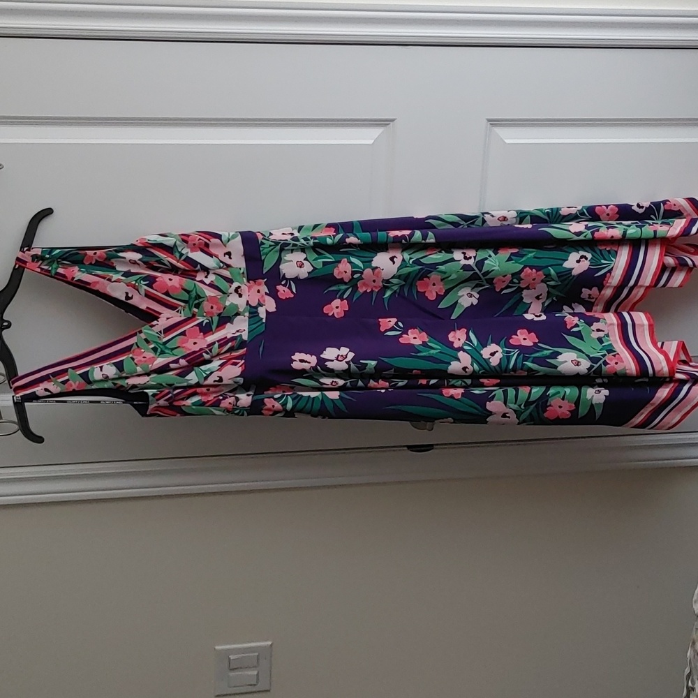 Vince Camuto US 12 Floral Indigo and Pink Sleeveless Summer Dress